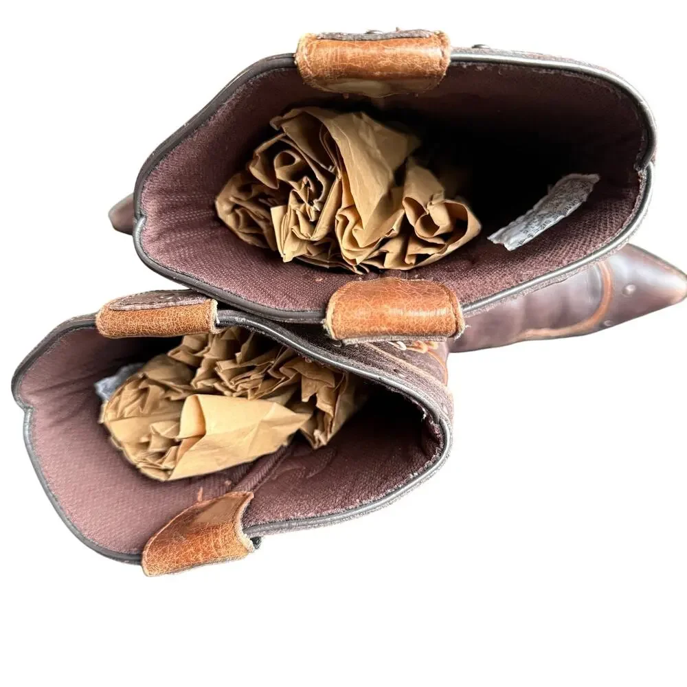 Durango Crush Cowboy Boots Women’s Brown Leather Embroidered‎ w/ Cross 13” - 9.5